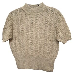 NWT Mohair Cable Knit Mock Neck Green Bell Sleeve Fairy Sweater Women's XL Cider